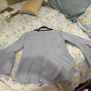 Ann Taylor Lt Blue Asymmetrical Boxy 3/4 Bell Sleeve Blouse